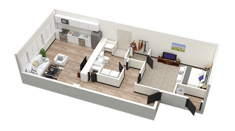Floor plan for 1 bed, 1 bath, 820 sqft